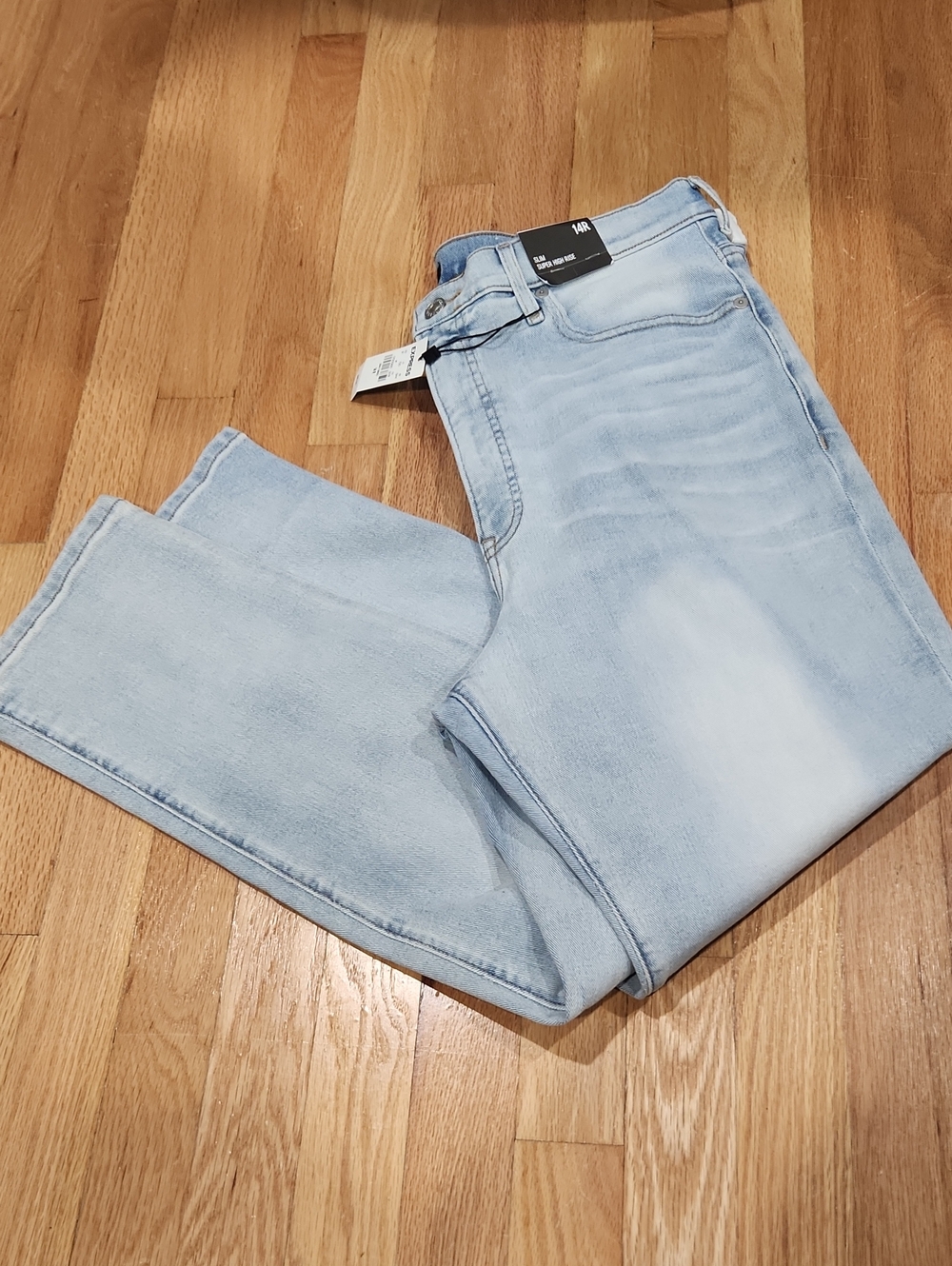 EXPRESS Light Wash Slim Super High Rise Jeans